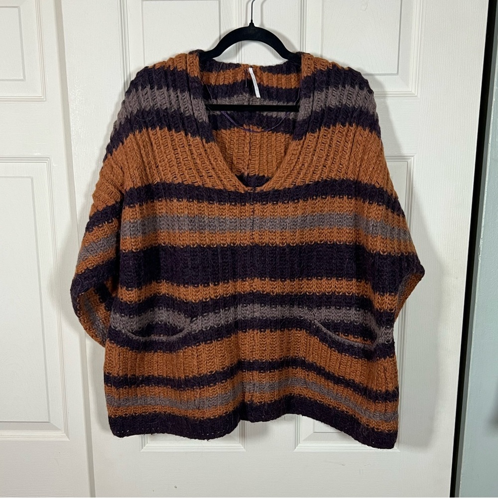 Free People Chunky Striped Knit Sweater Boho Oversized Layering - Picture 1 of 5